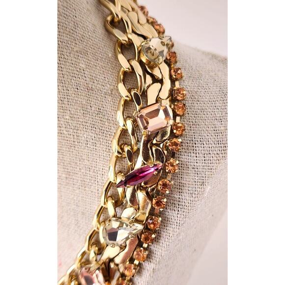 NECKLACE-CHOKER-COLLAR-BANANA REPUBLIC-Gold-Multi Rhinestones-Bling-Classic - Picture 5 of 16